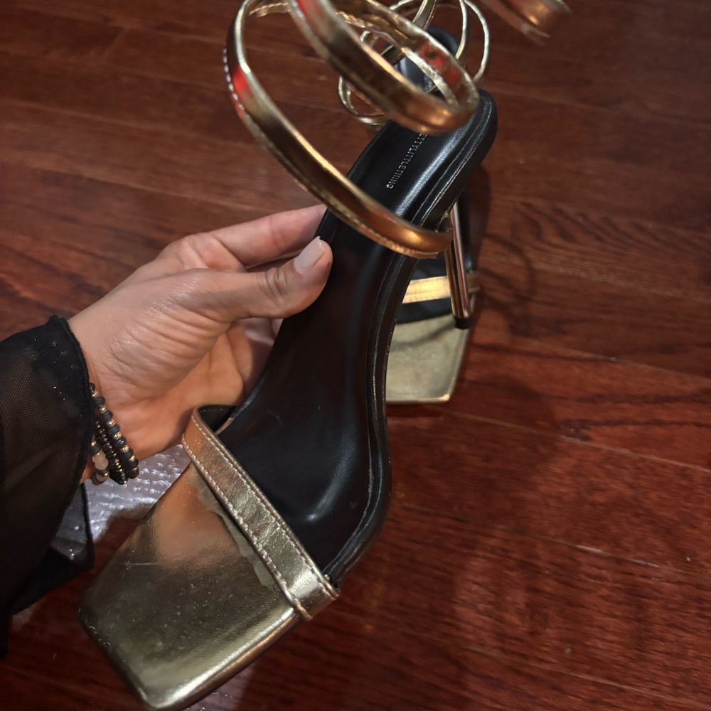 PrettyLittleThing Gold and Black Strappy Heels